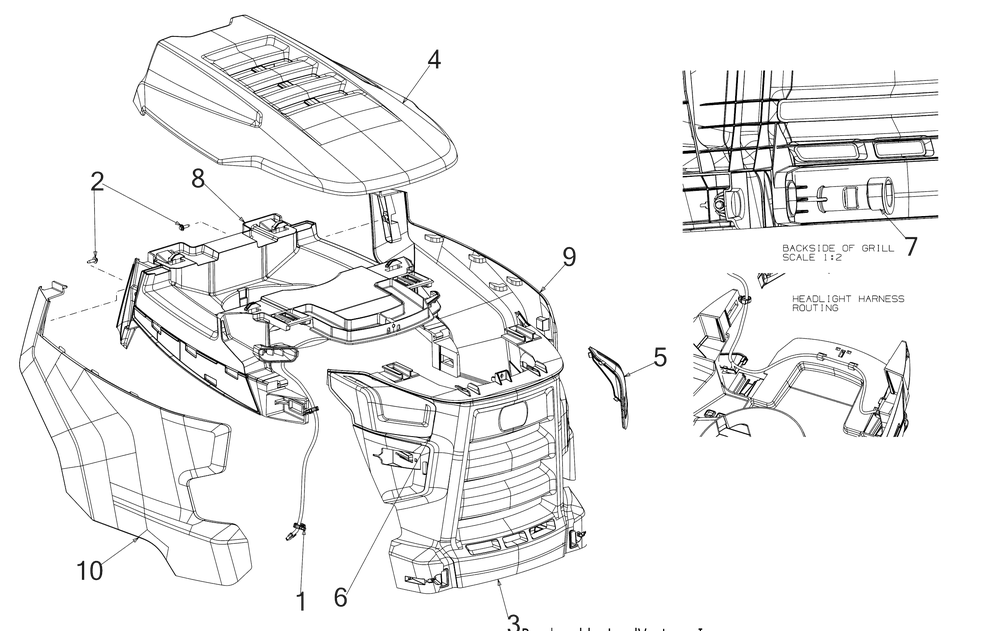 Hood Diagram and Parts List for XT2-LX42KH (13BPA1CS010)(2018) Cub Cadet Lawn Tractor